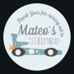 Sticker Rond Voitures de course rétro Moon Stars Premier annive<br><div class="desc">Anniversaire de voitures de course mignonnes avec un style rétro</div>