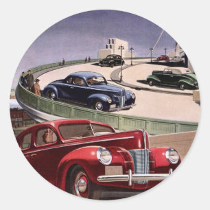Sticker Rond Voitures d'époque, Voyage sur la route des berline
