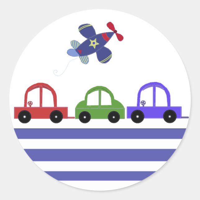 Sticker Rond Voitures et un avion (Devant)