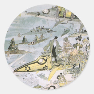 Sticker Rond Voitures futuristes de science-fiction vintage, ta