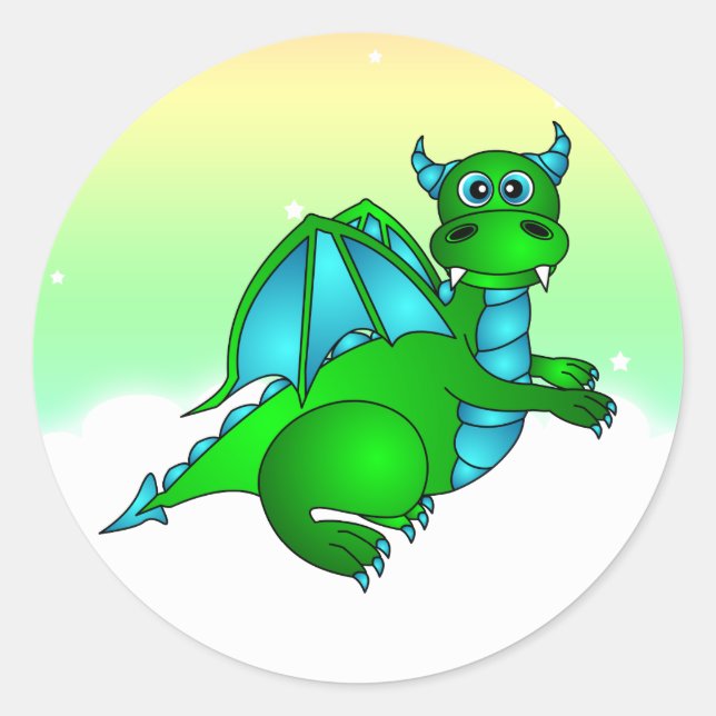 Sticker Rond Vol au crépuscule - Vite Dragon Vert & Bleu (Devant)