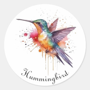 Sticker Rond Vol de couleurs, colibri à l'aquarelle personnalis