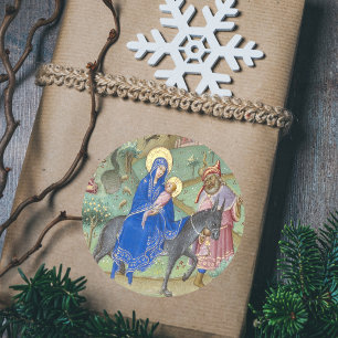 Sticker Rond Vol de la Sainte Famille de Noël en Egypte Médiéva