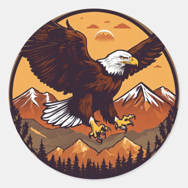 Sticker Rond Vol Majestic Eagle Sunset (Devant)