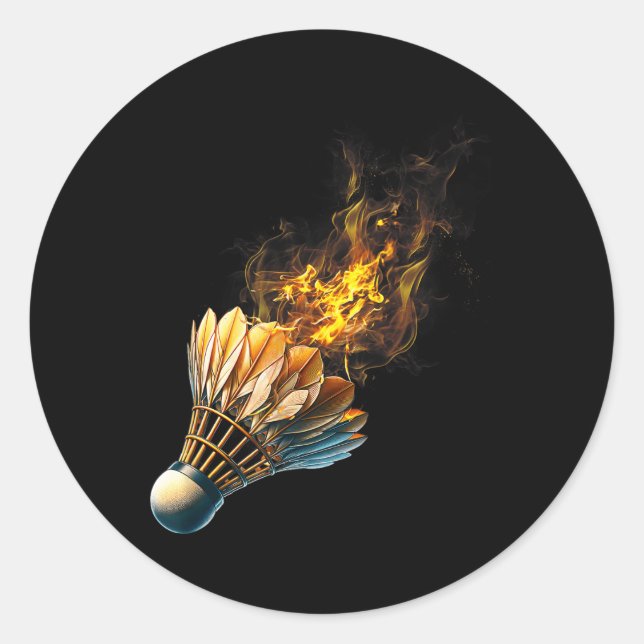 Sticker Rond Volant de badminton Flames Fire Ball  (Devant)