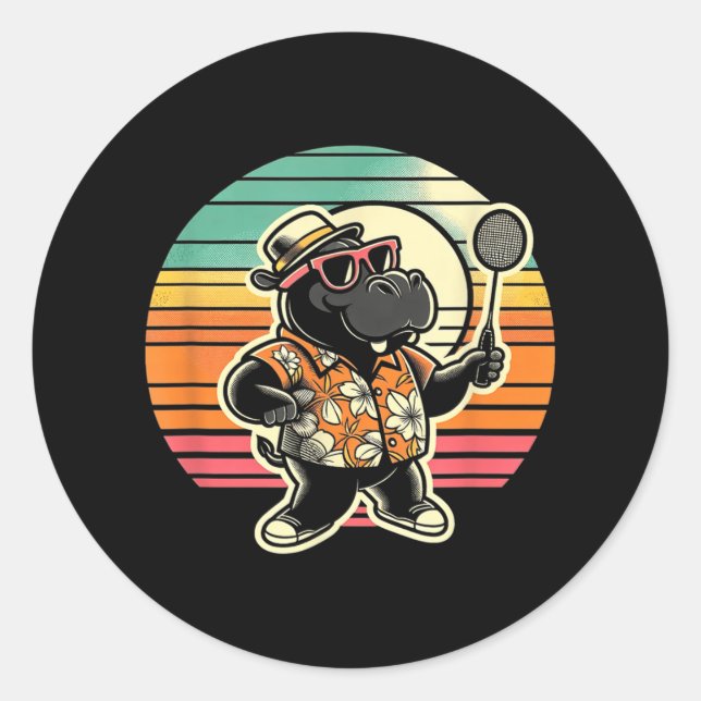 Sticker Rond Volant d'Hippopotame de Badminton  (Devant)