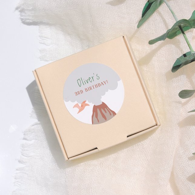 Sticker Rond Volcano Dinosaur Boy Birthday (Créateur téléchargé)