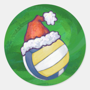 Sticker Rond Volley-ball avec Casquette de Noël