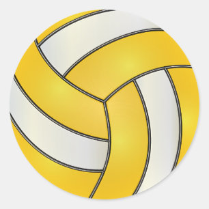 Sticker Rond Volley-ball jaune or et blanc