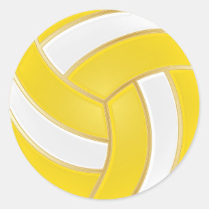 Sticker Rond Volley-ball jaune, or et blanc
