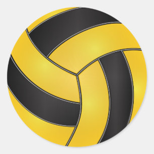 Sticker Rond Volley-ball jaune or et noir