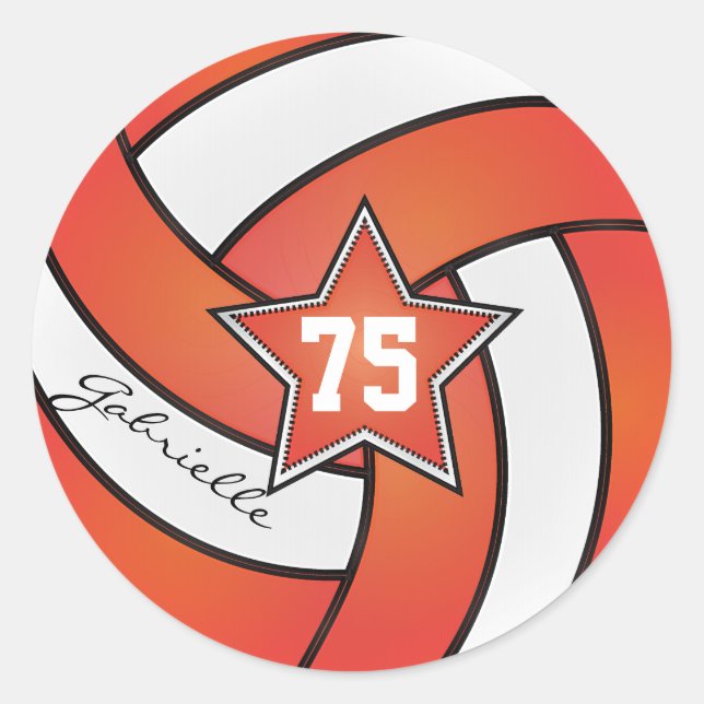 Sticker Rond Volley-ball orange et blanc | Nom et numéro do-it- (Devant)