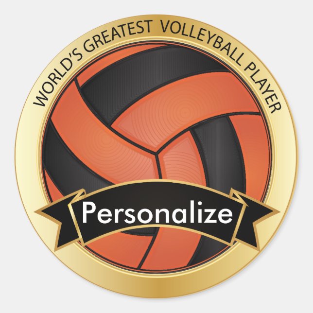 Sticker Rond Volley-ball orange et noir | Nom do-it-yourself (Devant)