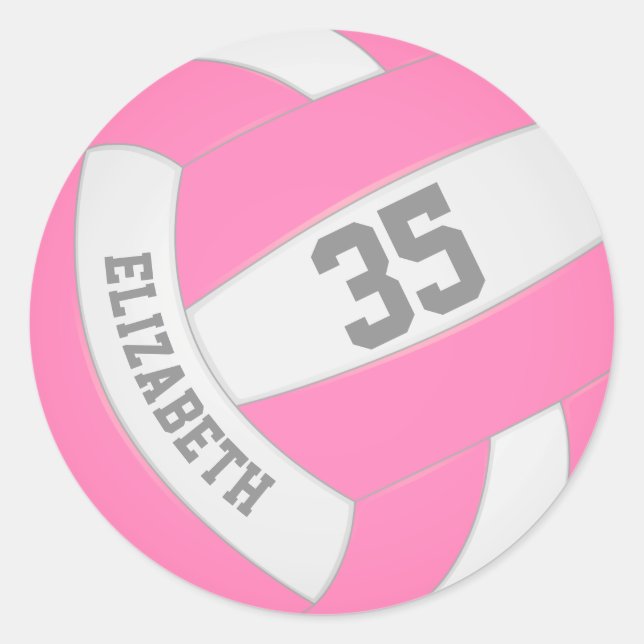 Sticker Rond volley-ball rose et blanc (Devant)