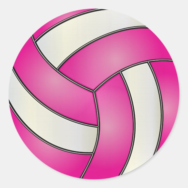 Sticker Rond Volley-ball rose et blanc chaud (Devant)