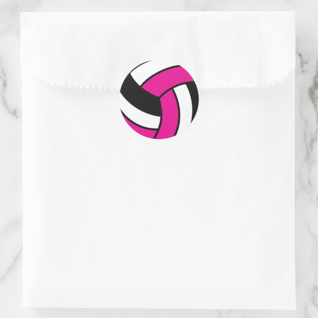Sticker Rond Volley-ball rose et blanc chaud (Sac)
