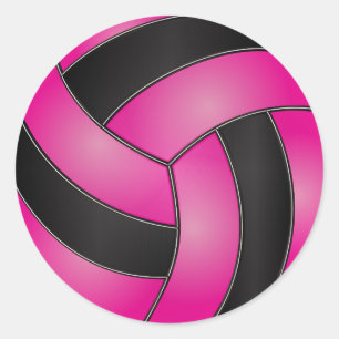 Sticker Rond Volley-ball rose et noir chaud
