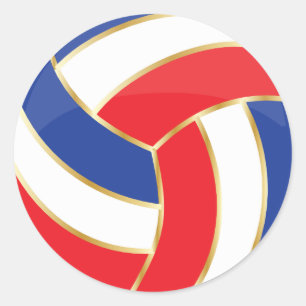 Sticker Rond Volley-ball rouge, blanc, bleu et or