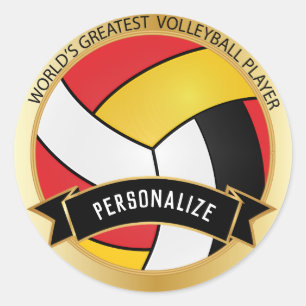 Sticker Rond Volley-ball rouge, jaune, blanc et noir  Nom DO-IT