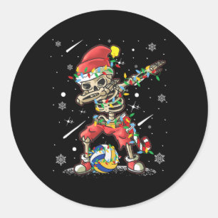Sticker Rond Volley-ball Squelette Noël Santa Hat Volleyball