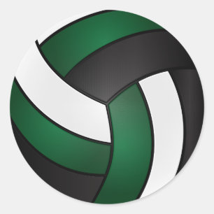 Sticker Rond Volley-ball vert foncé, blanc et noir