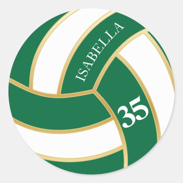 Sticker Rond Volley-ball vert, or et blanc - Personnaliser (Devant)