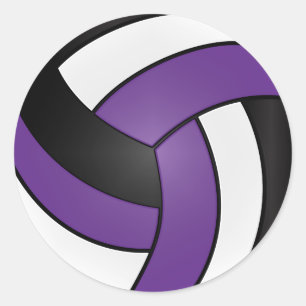 Sticker Rond Volley violet, blanc et noir