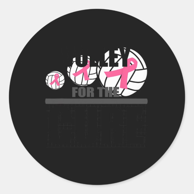 Sticker Rond Volleyball Breast Cancer Pink Ribbon Volley Pour (Devant)