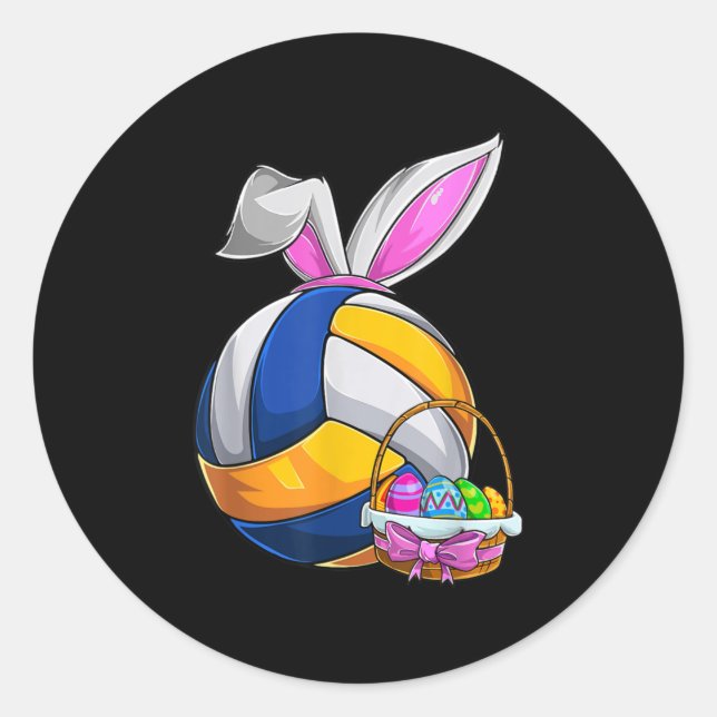 Sticker Rond Volleyball Easter Bunny Ears Easter Eggs Hunting B (Devant)