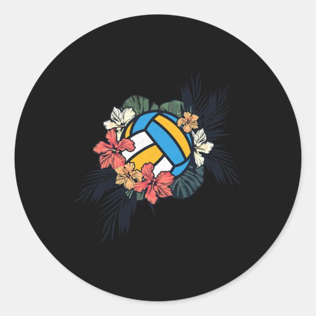 Sticker Rond Volleyball Fleur Hibiscus Feminine Girl Power Cut (Devant)