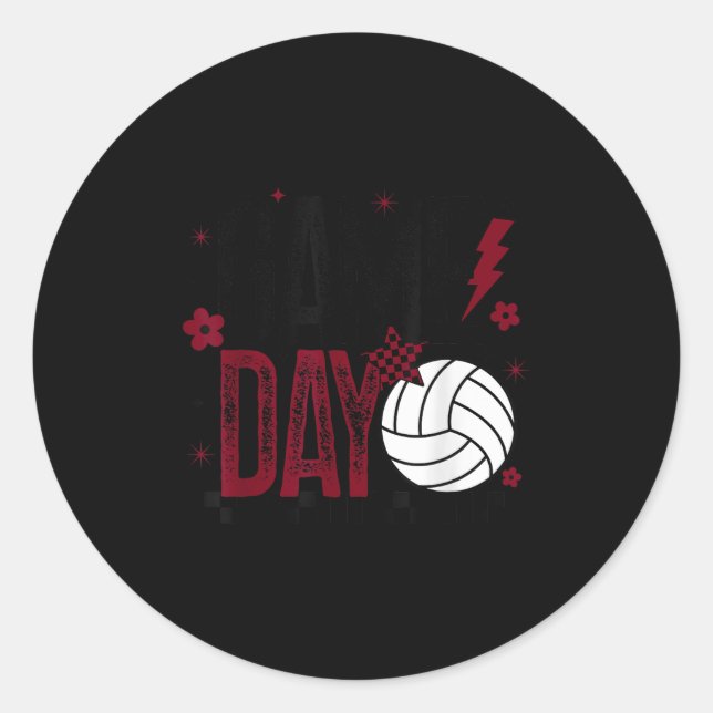 Sticker Rond Volleyball Game Day Retro Girls Volleyball Mom Mar (Devant)