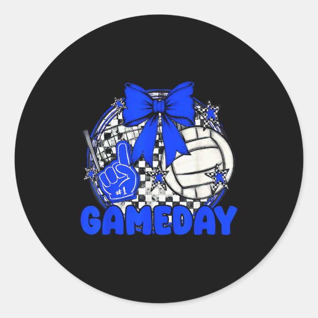 Sticker Rond Volleyball Game Day Retro Girls Volleyball Mom Roy (Devant)