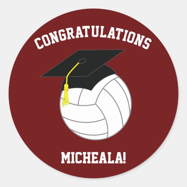 Sticker Rond Volleyball Graduation Sports Maroon (Devant)