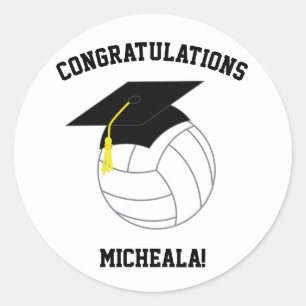 Sticker Rond Volleyball Graduation Sports Noir Blanc
