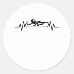 Sticker Rond Volleyball Heartbeat Funny Volleyball Sport Cadeau