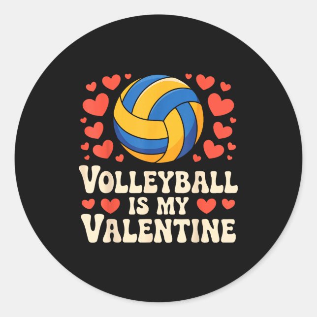 Sticker Rond Volleyball Is My Valentine Romantic Valentines Day (Devant)