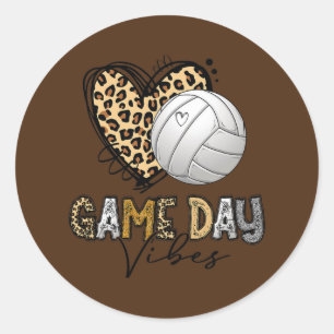 Sticker Rond Volleyball Jeu Vibes Leopard Volleyball Maman