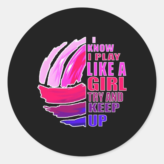 Sticker Rond Volleyball Jouer Comme Un K Violet Grand Pour Ns (Devant)