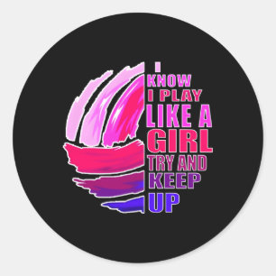 Sticker Rond Volleyball Jouer Comme Un K Violet Grand Pour Ns