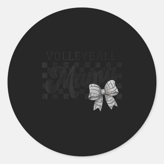Sticker Rond Volleyball Mama Mom Game Day Retro Volleyball Coqu (Devant)