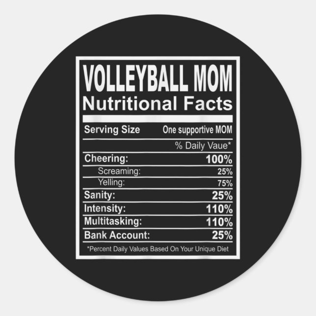 Sticker Rond Volleyball Maman Faits nutritionnels (Devant)