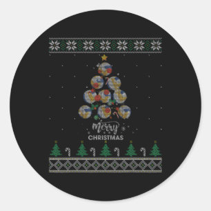 Sticker Rond Volleyball Noël Arbre Noël Cadeau De Noël Pour Vol