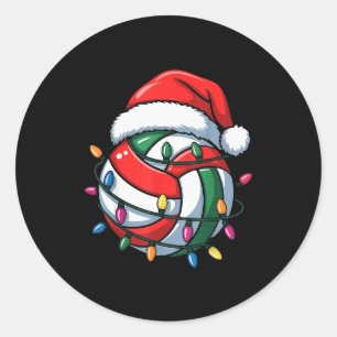 Sticker Rond Volleyball Noël Chapeau de Père Noël Volleyball Sp