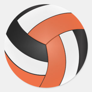 Sticker Rond Volleyball Orange, Blanc et Noir