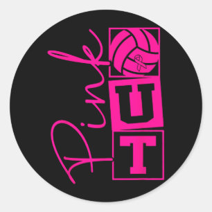 Sticker Rond Volleyball Rose contre le cancer du sein Ruban ros