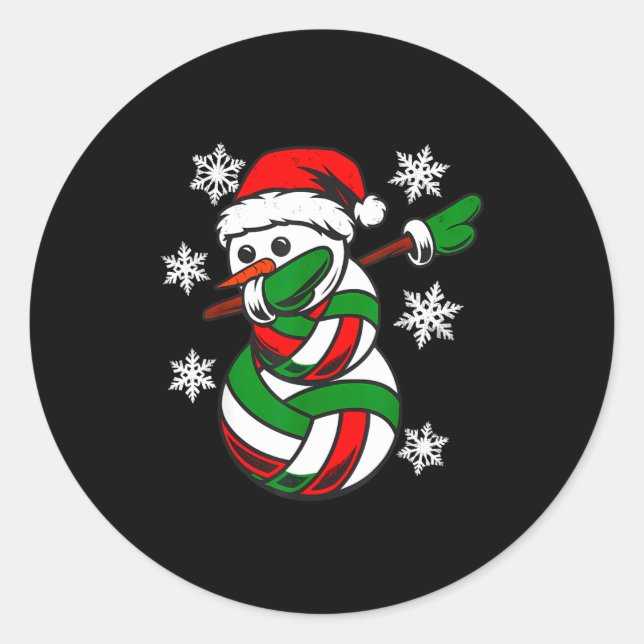 Sticker Rond Volleyball Santa Hat Snowman Xmas Funny Volleyball (Devant)