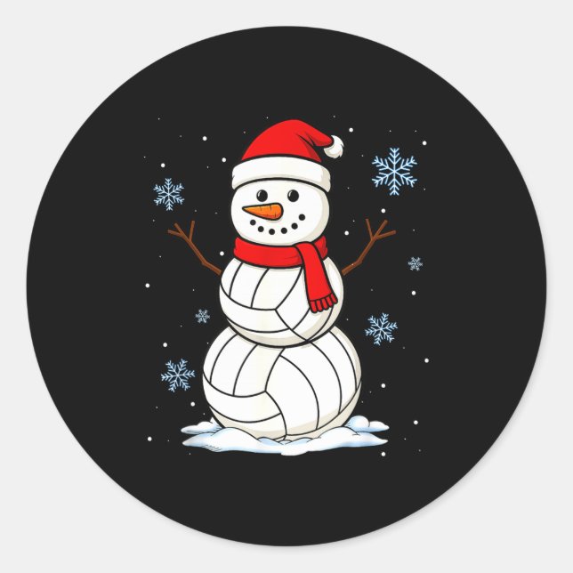 Sticker Rond Volleyball Snowman Merry Christmas Funny Srts Xmas (Devant)