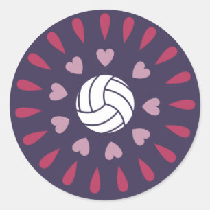 Sticker Rond Volleyballs rose et violet Motif Kaleidoscope