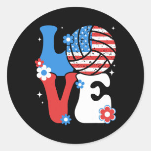 Sticker Rond Volleyll Love 4 juillet nous drapeau américain Vol