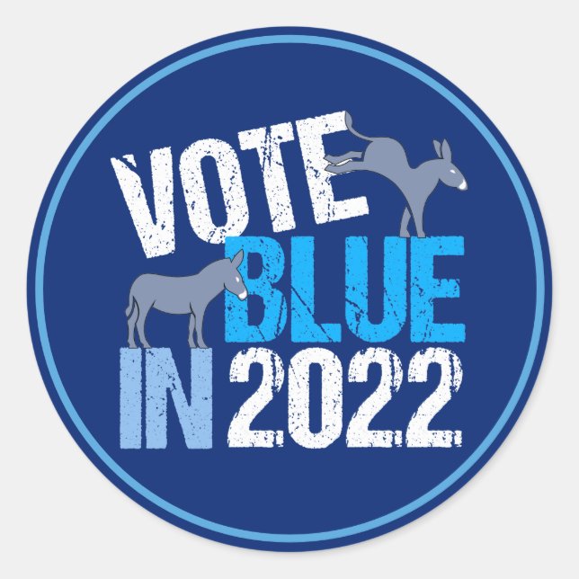 Sticker Rond Vote Blue en 2022 Démocrate Donkey Élection de mi- (Devant)